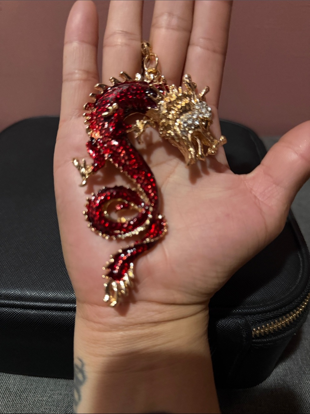 Red and Gold Dragon keychain - Bold Crystal Accent can be converted to pendant!